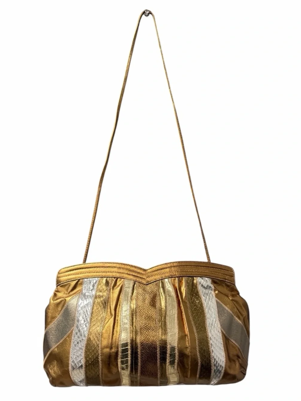 VENETTO By Ami Kahn VINTAGE 80s Snakeskin & Leather Gold/Silver/Bronze Two-Way - Picture 2 of 8